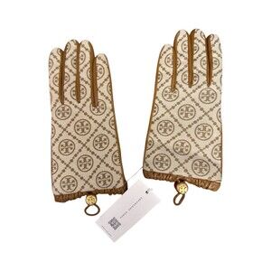 Tory Burch T Monogram Toggle Gloves Hazel/Bistro Brown Sz 7.5 New /tag $298